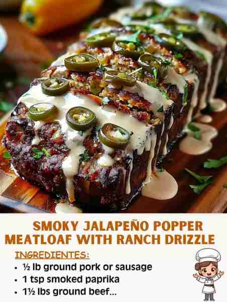 🔥 Smoky Jalapeño Popper Meatloaf with Ranch Drizzle 🛒 Ingredients: • 1½ lbs ground beef • ½ lb gro...