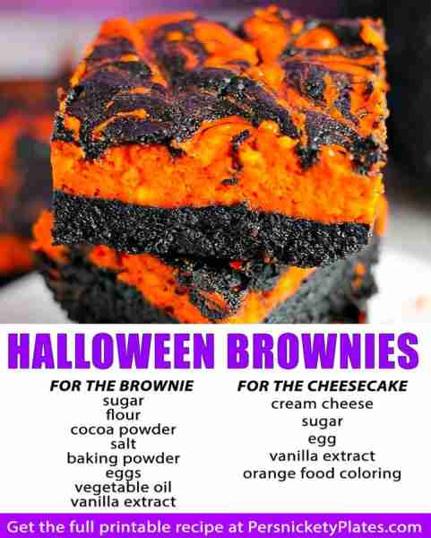 Cream Cheese Swirl Brownies dressed up for Halloween (you can easily leave out/swap the orange for a...