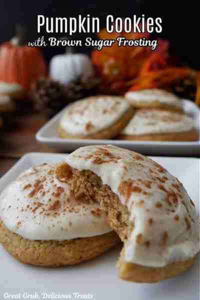 PUMPKIN COOKIES! 🎃 So Soft & chewy, frosted with a creamy brown sugar frosting and sprinkled with c...