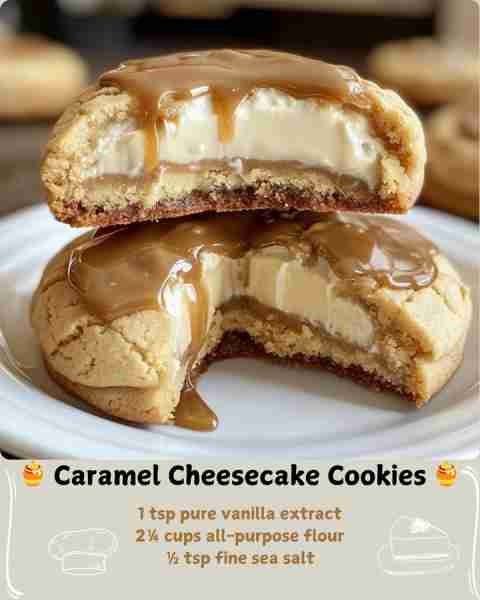 🍯 Caramel Cheesecake Cookies 🍯 Ingredients: For the Cookie Base: 1 cup (2 sticks) unsalted butter,...