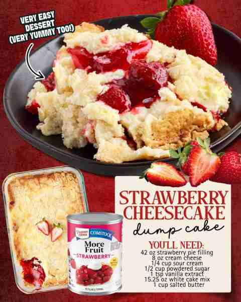 STRAWBERRY CHEESECAKE DUMP CAKE 🍓 creamy, sweet & cheesecake-filled! INGREDIENTS ⬇️ 42 oz strawberr...