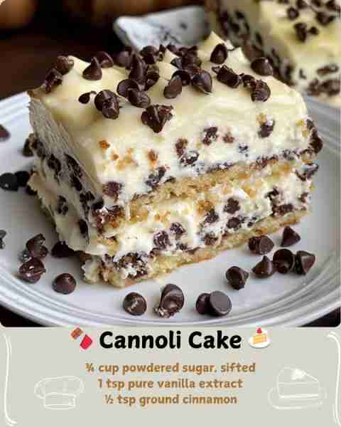 🍫 Cannoli Cake 🍰 Ingredients 1 (15.25 oz) box vanilla cake mix (plus ingredients listed on box: eg...