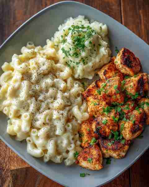 Creamy Mac & Cheese, Mashed Potatoes & Seared Chicken 🍗🧀 Prep Time: 20 minutes Cook Time: 30 minut...
