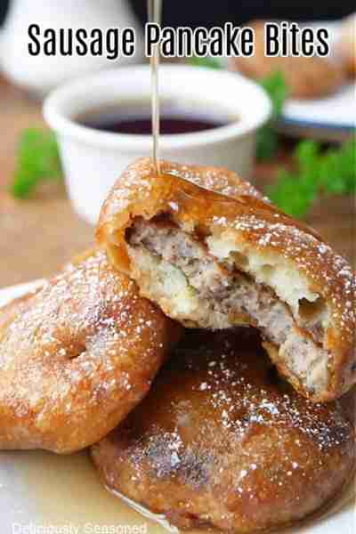 Pancake Sausage Bites! 🥞🥞 Covered in light & fluffy pancake batter, then deep fried to crispy perf...