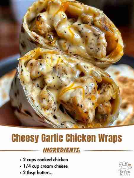 🧄🧀 Cheesy Garlic Chicken Wraps – A Flavor-Packed Meal! 🌯✨ Ingredients: • 2 large chicken breasts...