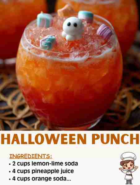 🎃🥤 Halloween Punch – Spooky, Sweet, and So Refreshing! Ingredients: 4 cups orange soda 4 cups pine...