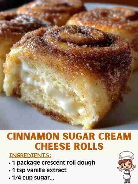 🥐✨ Cinnamon Sugar Cream Cheese Rolls – Sweet, Warm, and Comforting! Ingredients: 1 package crescen...