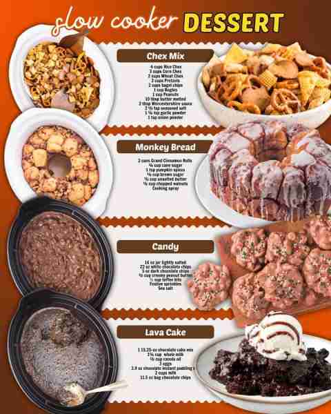 SLOW COOKER DESSERT! SET IT AND FORGET IT! SLOW COOKER CHEX MIX: 4 cups Rice Chex 3 cups Corn Chex 2...