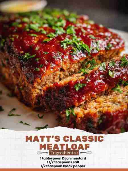 Matt’s Classic Meatloaf Ingredients: 1 tablespoon Dijon mustard 1 1/2 teaspoons salt 1/2 teaspoon bl...