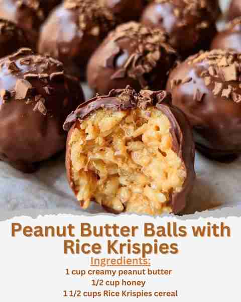 Peanut Butter Balls with Rice Krispies Ingredients: - 1 cup creamy peanut butter - 1/2 cup honey - 1...