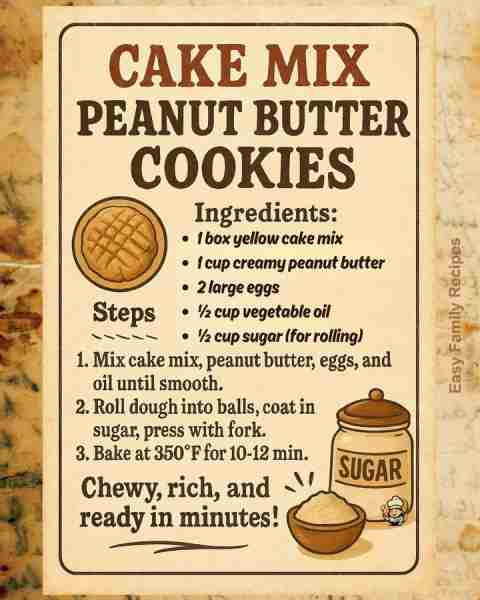 🍪 Cake Mix Peanut Butter Cookies 🥜 Soft, chewy, sugary peanut butter cookies made with a cake mix...