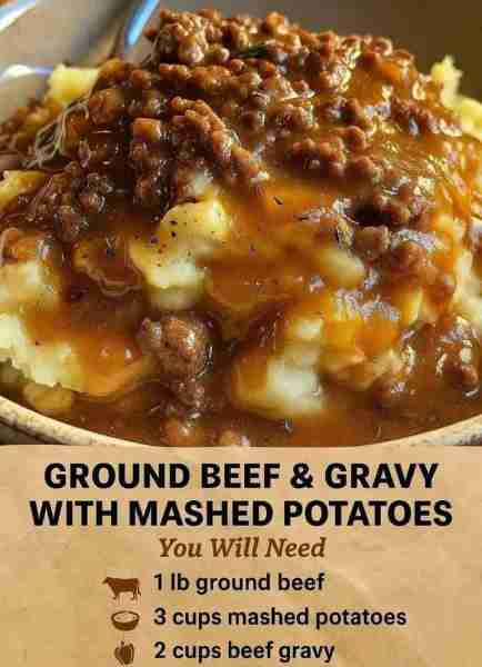 Ground Beef & Gravy with Mashed Potatoes Ingredients: For the Beef & Gravy: 1 lb ground beef 1 small...
