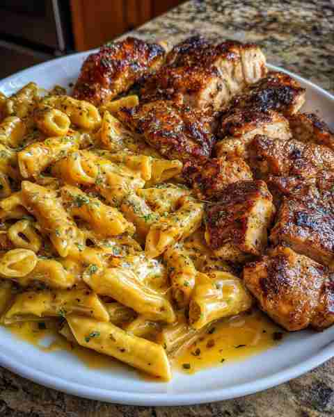 Cheesy Garlic Butter Chicken Penne with Alfredo Cream Ingredients: 1 pound penne pasta 2 pounds bone...