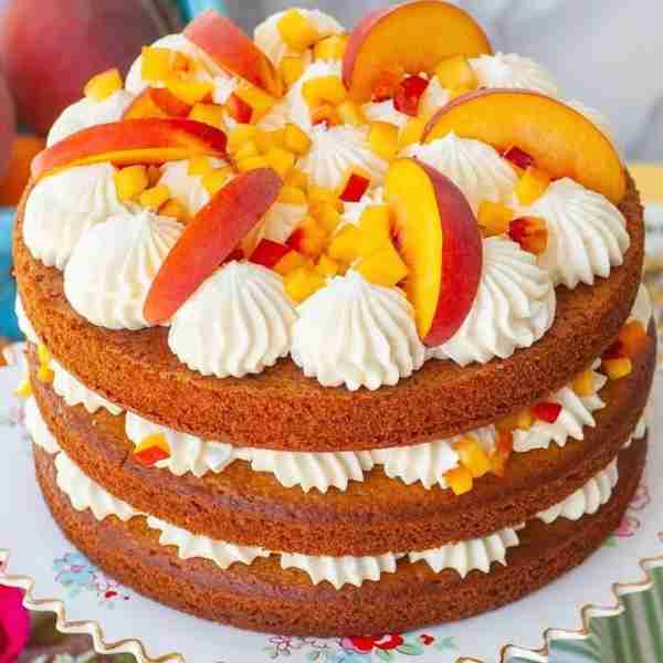 Peaches and Cream Cake Ingredients: For the cake: 1 ½ cups all-purpose flour 1 ½ tsp baking powder ¼...