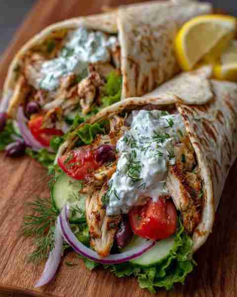 Greek Chicken Wraps with Tzatziki Sauce Ingredients: 1 lb (450 g) boneless, skinless chicken breasts...