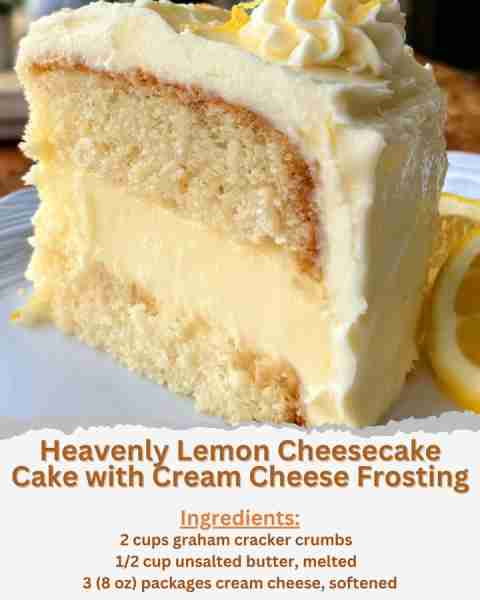 Heavenly Lemon Cheesecake Cake with Cream Cheese Frosting Ingredients: - 2 cups graham cracker crumb...