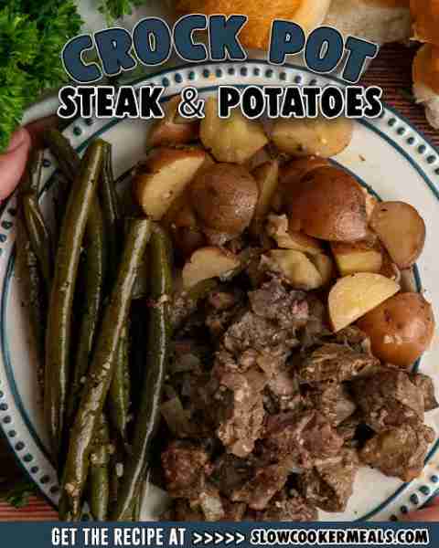 Savor the hearty goodness of Crock Pot Steak and Potatoes. Tender sirloin, red potatoes, and green b...