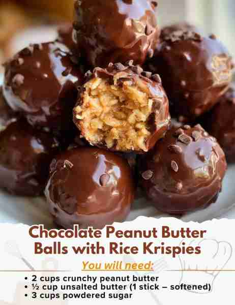 Chocolate Peanut Butter Balls with Rice Krispies Ingredients: - 2 cups crunchy peanut butter (creamy...