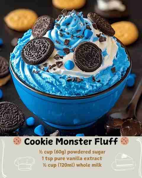 🍪 Cookie Monster Fluff 🍪 Ingredients For the Fluff Base: 8 oz (225g) full-fat cream cheese, soften...