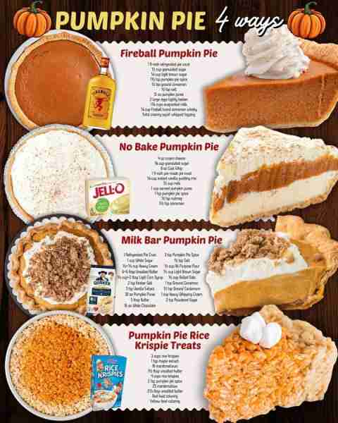 PUMPKIN PIE 4 WAYS! FIREBALL PUMPKIN PIE: 9-inch refrigerated pie crust ½ cup granulated sugar ¼ cup...