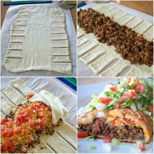 Full Recipe 👇 TACO BRAID….Super Lean Ground Beef seasoned with taco seasoning, covered with shredde...