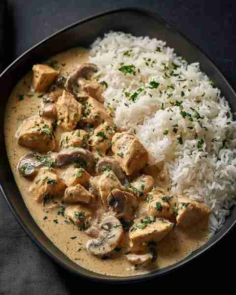 I Can’t stop thinking about this — Creamy Chicken & Mushroom with Basmati Rice 🍄🥰
