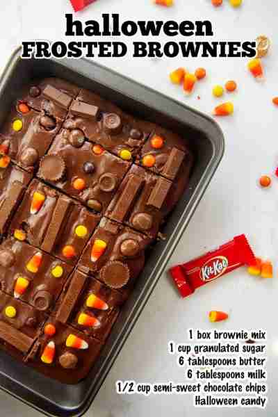These Halloween brownies are easy to make thanks to a box mix, topped with my mama’s famous fudgy fr...