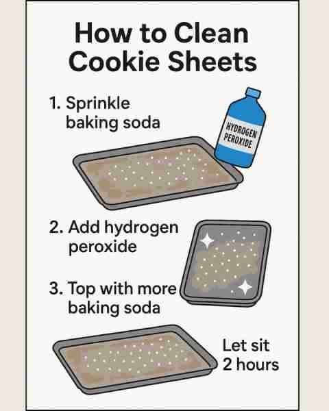 Cookie sheets looking dull and greasy? 🍪✨ Try this: baking soda → hydrogen peroxide → baking soda...