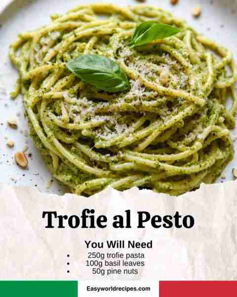 🍝🇮🇹 Trofie al Pesto Ingredients: 9 oz (250 g) trofie pasta 3.5 oz (100 g) fresh basil leaves 1.7 oz...