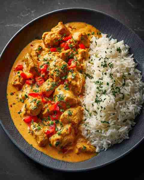🍛 Creamy Chicken Curry with Basmati Rice 🍗🌶️🍚 Prep Time: 15 minutes Cook Time: 30 minutes Serving...