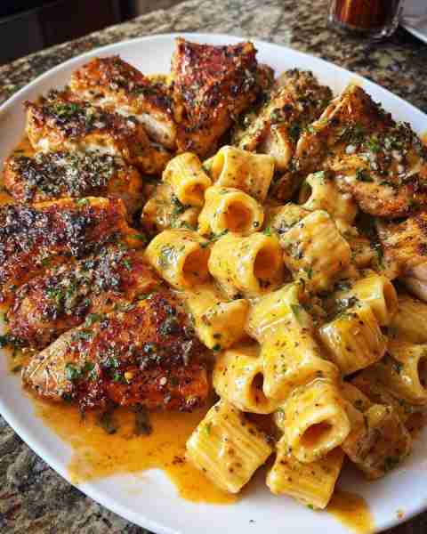 Chicken Rigatoni in Velveeta Alfredo with Garlic Parmesan Cream Sauce Ingredients: 1 pound rigatoni...