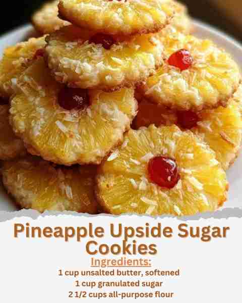 Pineapple Upside Sugar Cookies Ingredients: - 1 cup unsalted butter, softened - 1 cup granulated sug...