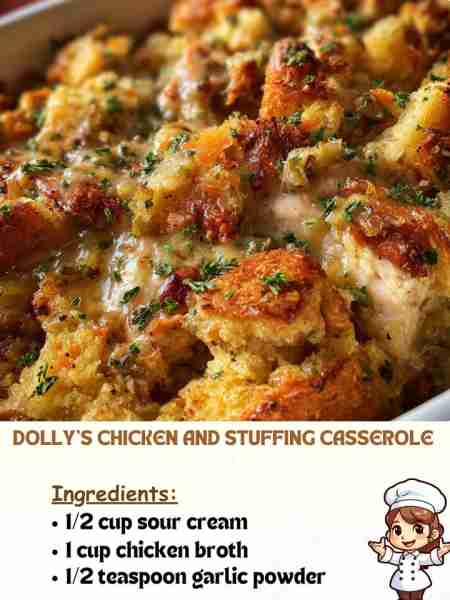 Dolly's Chicken and Stuffing Casserole Ingredients ½ cup sour cream 1 cup chicken broth ½ teaspoon g...
