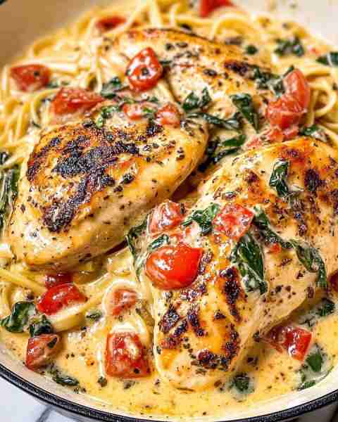 Tuscan Garlic Chicken with Creamy Parmesan Sauce Ingredients: 3 chicken breasts 2 tbsp olive oil Sal...