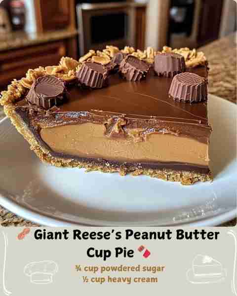 🥜 Giant Reese’s Peanut Butter Cup Pie 🍫 Ingredients For the Crust: 1½ cups graham cracker crumbs 6...
