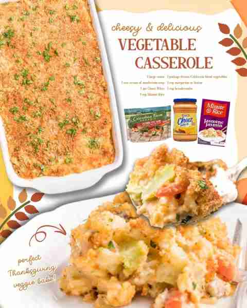 VEGETABLE CASSEROLE 🥦🧀 simple, hearty & delicious! INGREDIENTS ⬇️ 1 large onion 1 can cream of mus...
