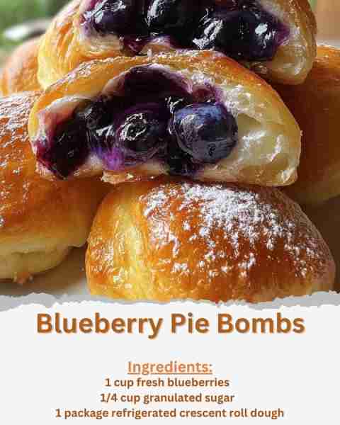 Blueberry Pie Bombs Ingredients: - 1 cup fresh blueberries - 1/4 cup granulated sugar - 1 tablespoon...