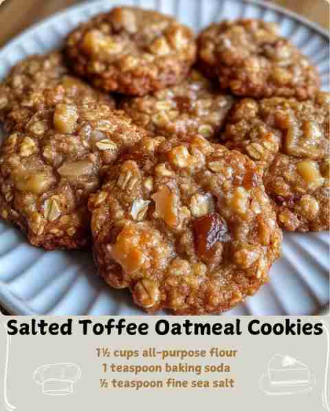 🍪 Salted Toffee Oatmeal Cookies 🧂 Ingredients 1 cup (2 sticks) unsalted butter, softened to room t...