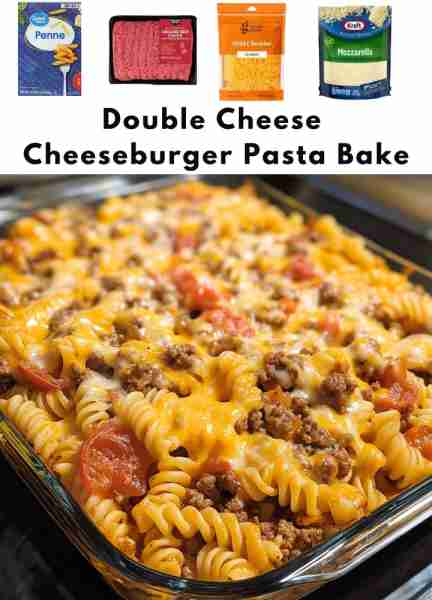 Double Cheese Cheeseburger Pasta Bake Ingredients: - 1 pound ground beef - 1 onion, diced - 1 can (1...