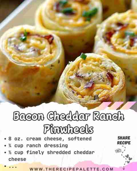 Bacon Cheddar Ranch Pinwheels 🥓🧀 Bacon Cheddar Ranch Pinwheels are a quick and easy appetizer that...