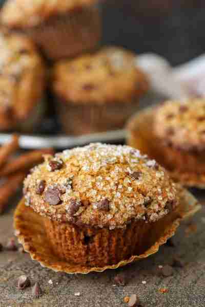 Moist and fluffy pumpkin chocolate chip muffins are perfect for fall! Comment PUMPKIN for the recipe...