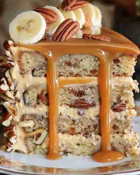 Banana Pecan Caramel Cake Recipe Ingredients For the Cake: 3 cups all-purpose flour 1 ½ teaspoons ba...