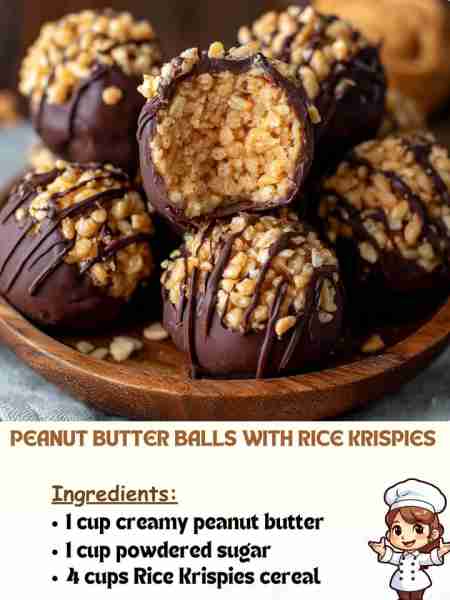 Peanut Butter Balls with Rice Krispies Ingredients 1 cup creamy peanut butter 1 cup powdered sugar 4...