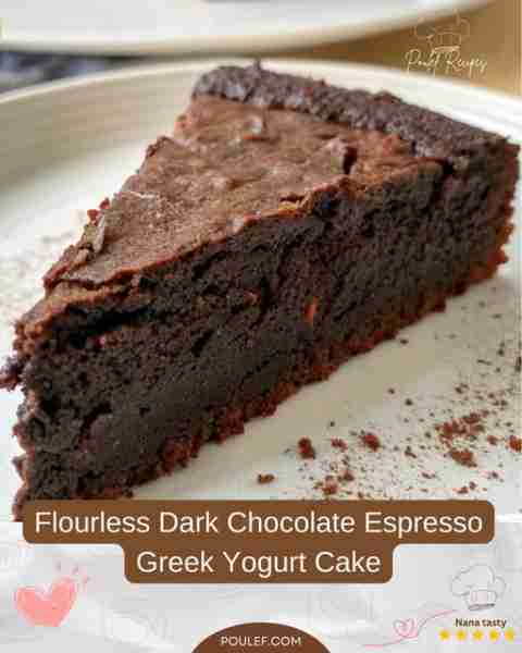 This is Flourless Dark Chocolate Espresso Greek Yogurt Cake. This cake is rich, dense, and deeply fl...
