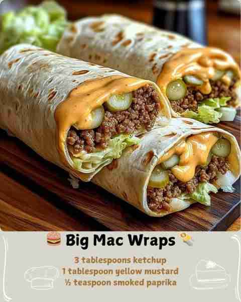 🍔 Big Mac Wraps 🌯 Ingredients For the Big Mac Sauce: ½ cup mayonnaise ¼ cup finely diced dill pick...