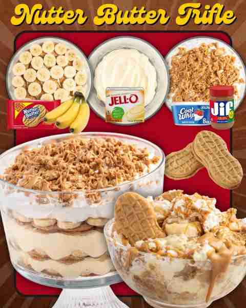 NUTTER BUTTER TRIFLE! 🥜 2 ½ cups whole milk cold 🥜 5.1- oz instant banana cream pudding 🥜 8- oz c...