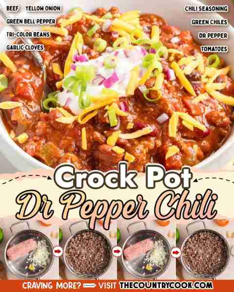 Crock Pot Dr Pepper Chili is hearty, filling, easy, and bold. It’s made with beef, beans, and a spla...