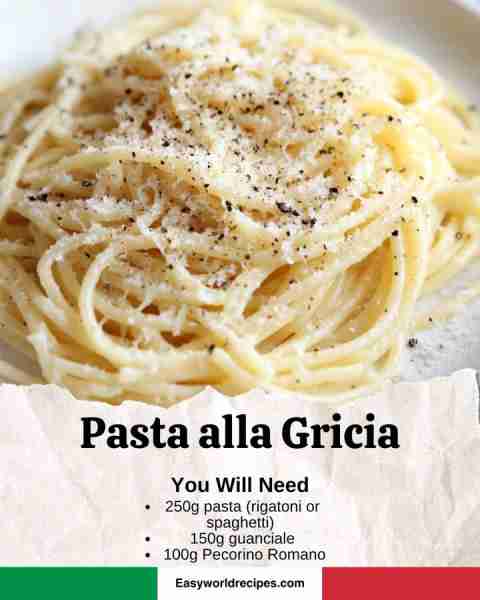 🇮🇹 Pasta alla Gricia Ingredients: 9 oz (250 g) pasta (rigatoni or spaghetti) 5 oz (150 g) guanciale,...