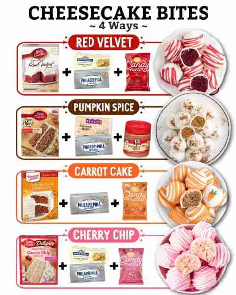 Perfect for parties, holidays, or late-night snacking—4 cheesecake bites, 1 happy you! 🥳🍰 Ingredie...