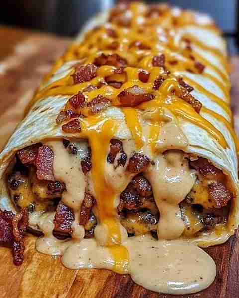 **Bacon Cheeseburger Burrito Recipe** **Ingredients:** * 1 lb ground beef * 8–10 strips bacon (cooke...
